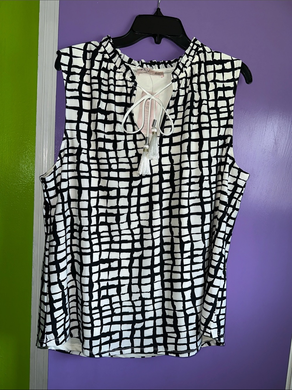 Philosophy Black & White Grid Tie-Neck Sleeveless Camisole
